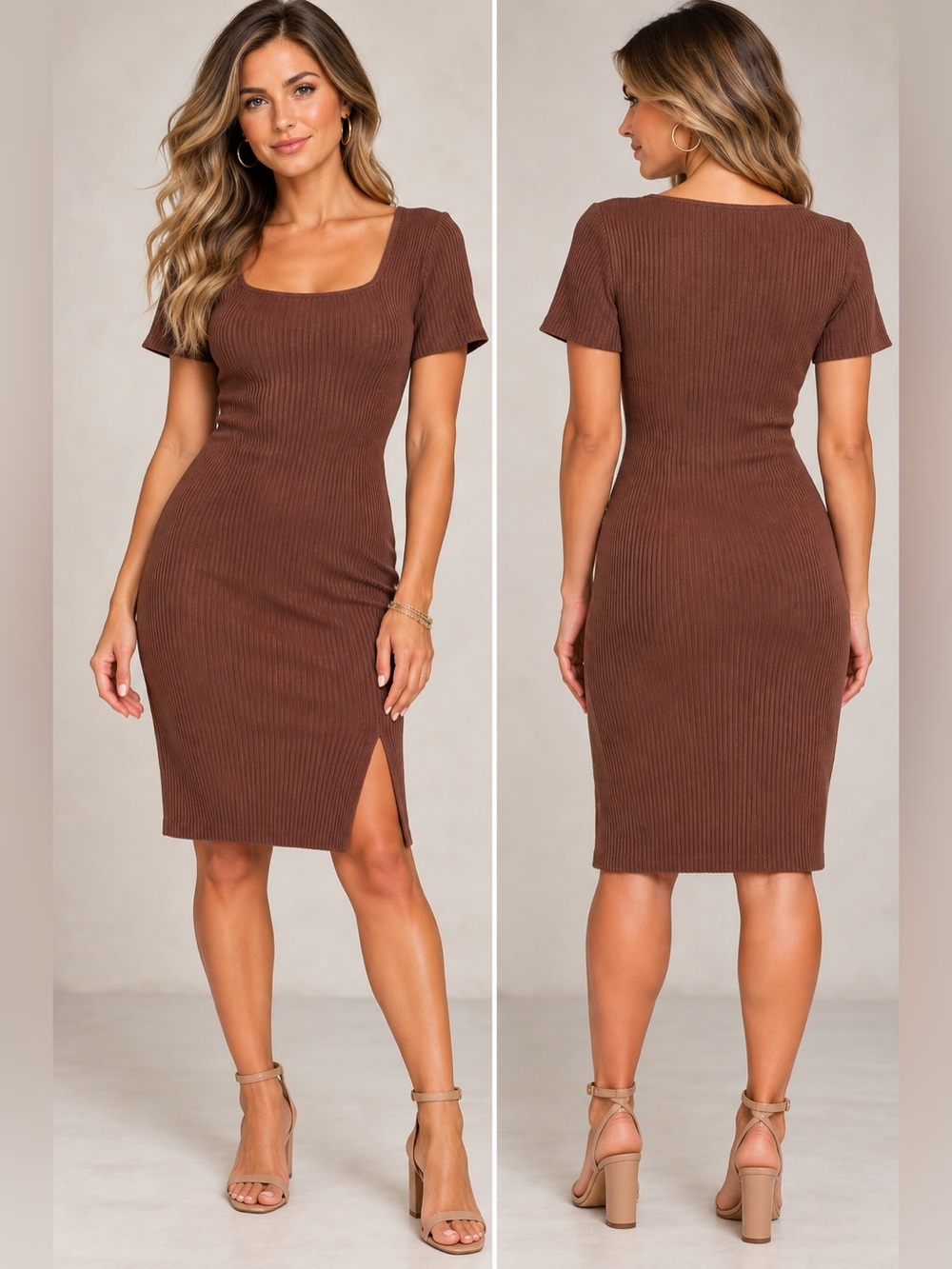 Madden Girl ribbed dress short sleeved in brown